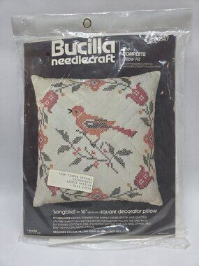 Bucilla Needlecraft Song Bird 48547 Pillow Kit Cross Stitch Quilting Sealed USA